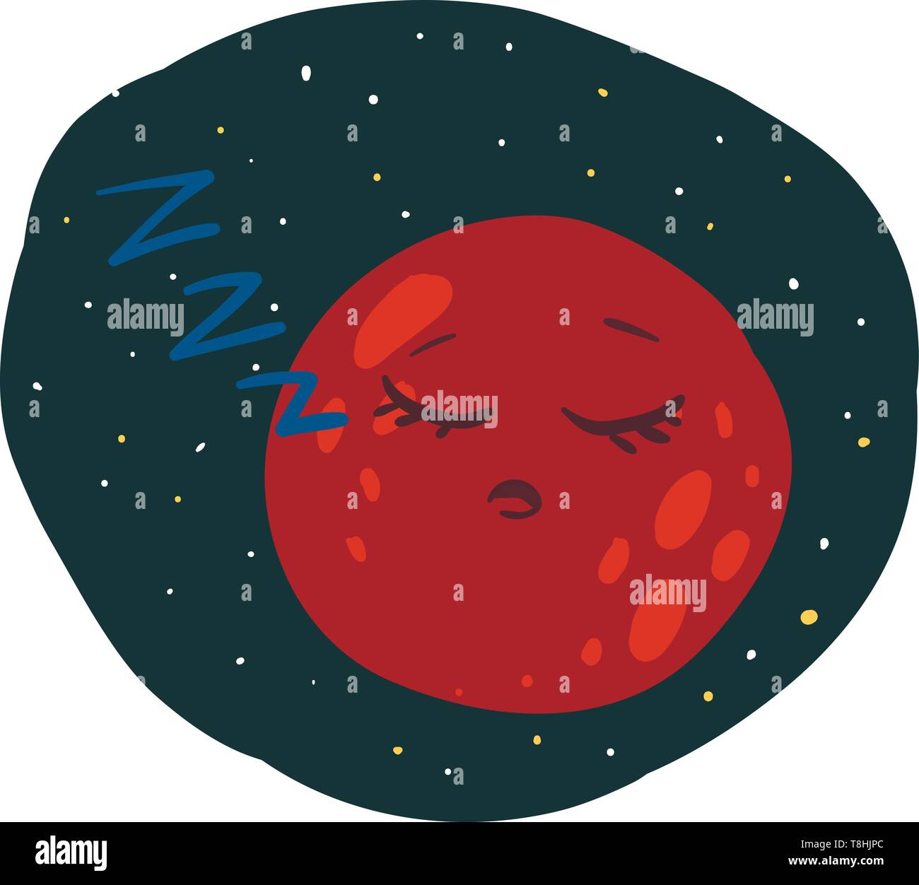 Portrait de la planète mars le ronflement de couleur brun avec ses yeux fermés pendant le sommeil sur fond bleu foncé avec des étoiles scintillantes, scénario, couleur dr Illustration de Vecteur