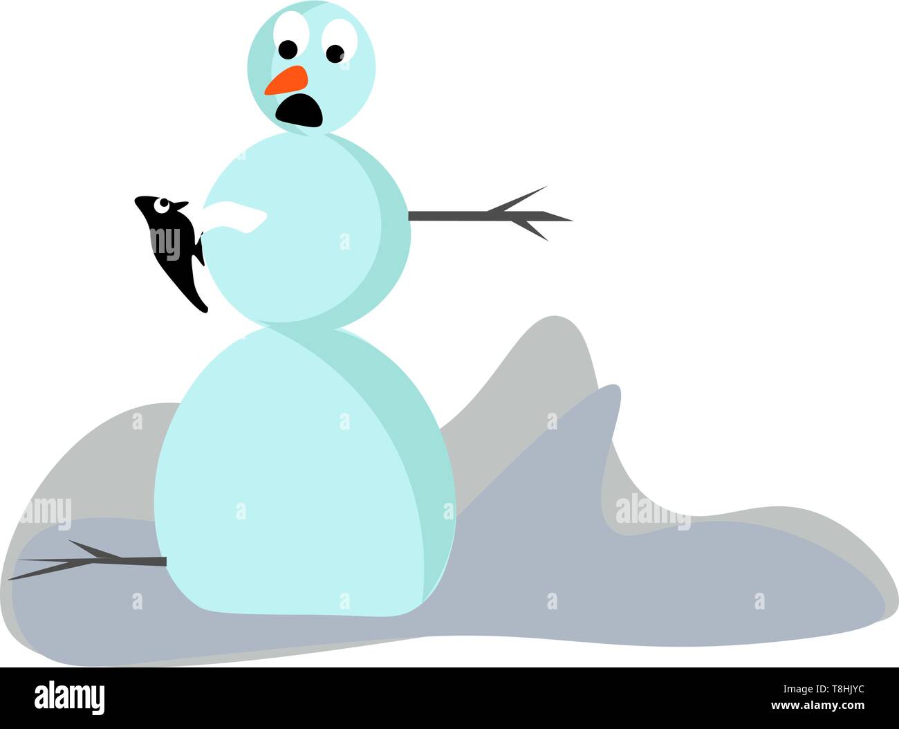 De Clipart un mignon petit bonhomme avec ses yeux étonnamment bas ressemble à l'oiseau noir perché dans ses bras a l'air joli, vector, colo Illustration de Vecteur De Clipart un mignon petit bonhomme avec ses yeux étonnamment bas ressemble à l'oiseau noir perché dans ses bras a l'air joli, vector, colo Illustration de Vecteur
