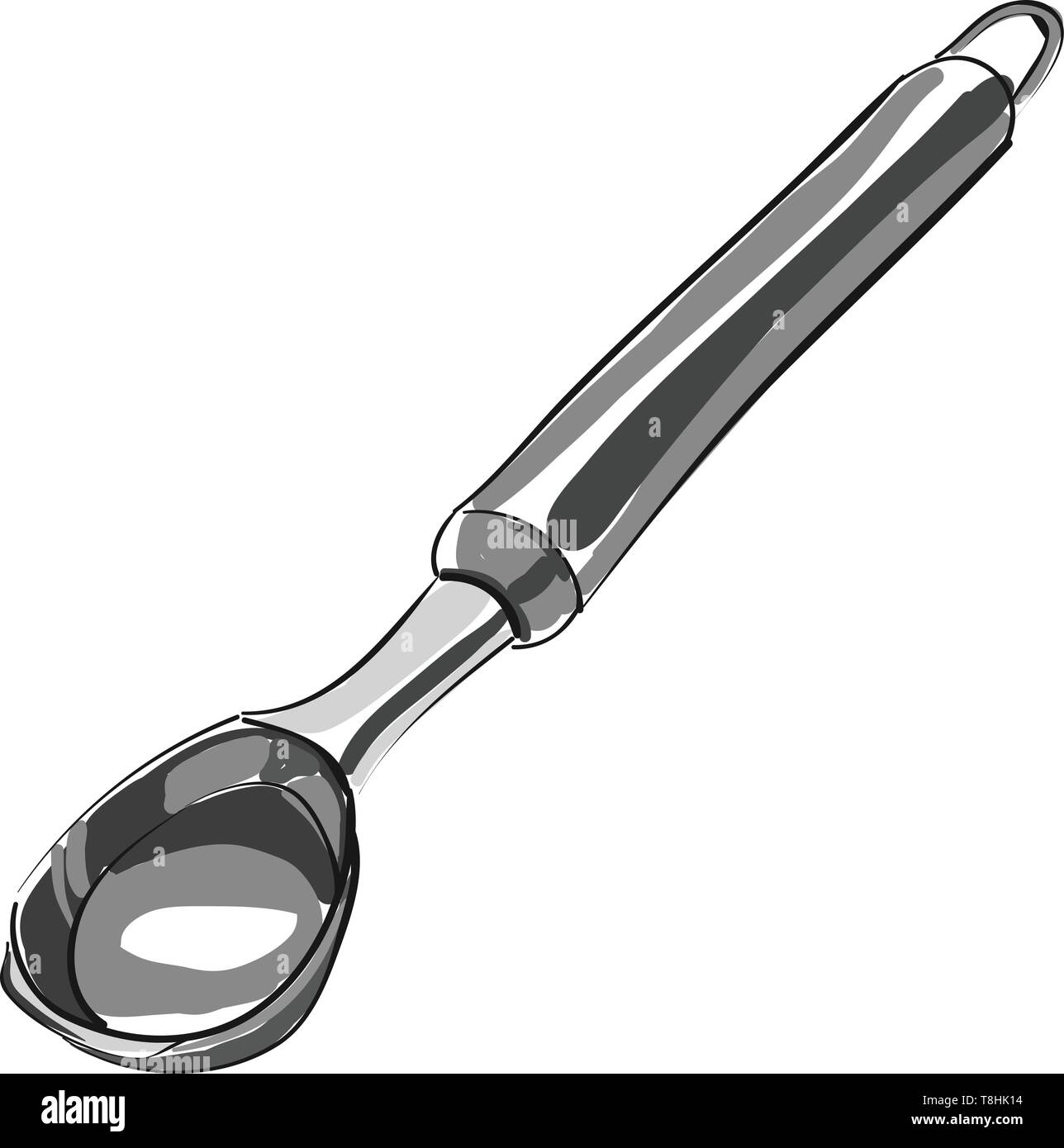 Dessin au crayon de couleur gris d'une spatule avec un bol profond, une poignée ergonomique et d'une télévision bords latéraux qui permet de serrer jusqu'à l'autre, vector, colo Illustration de Vecteur