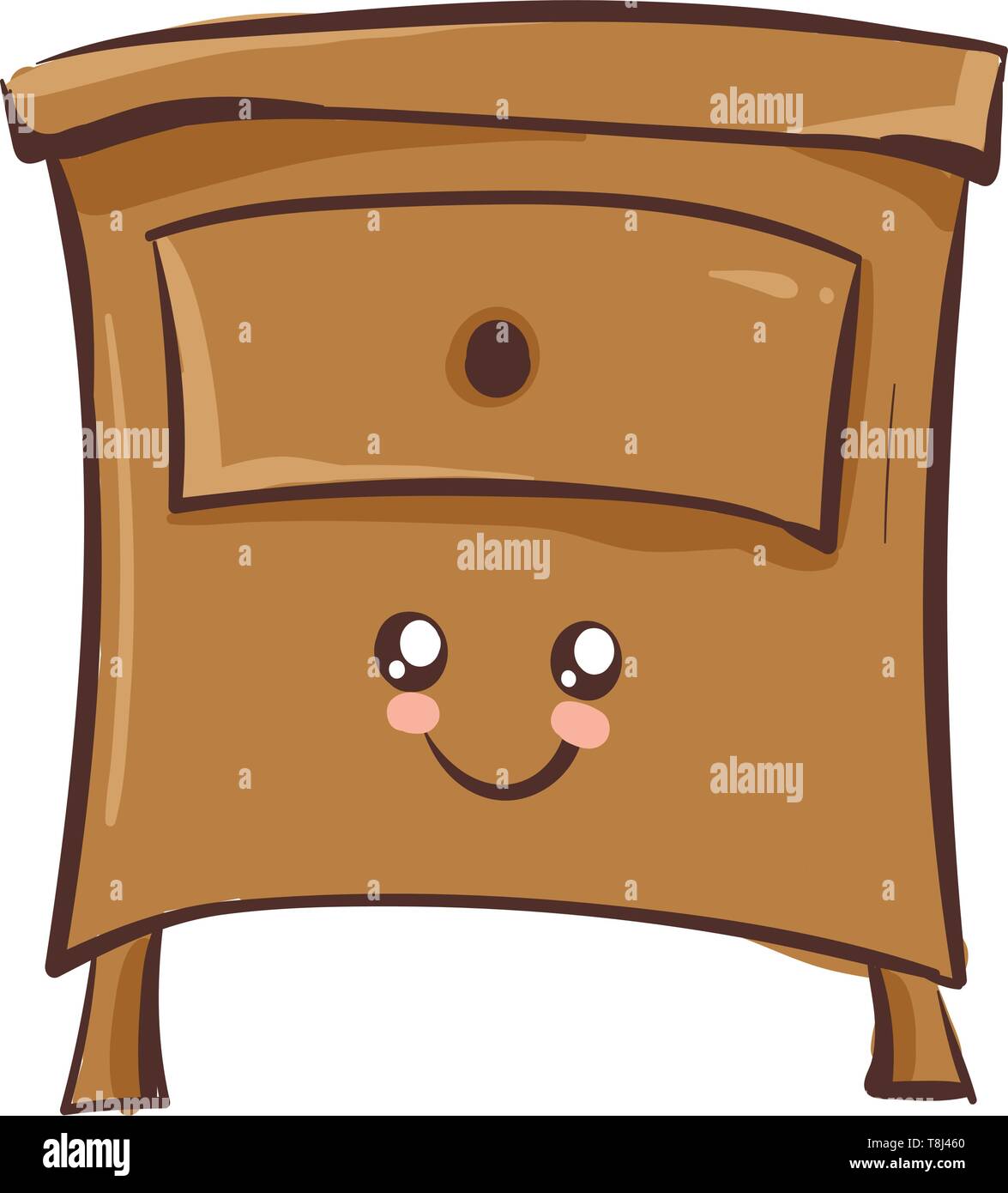 Une jolie table de chevet de couleur brune avec un seul tirage en elle, vecteur, dessin en couleur ou d'illustration. Illustration de Vecteur