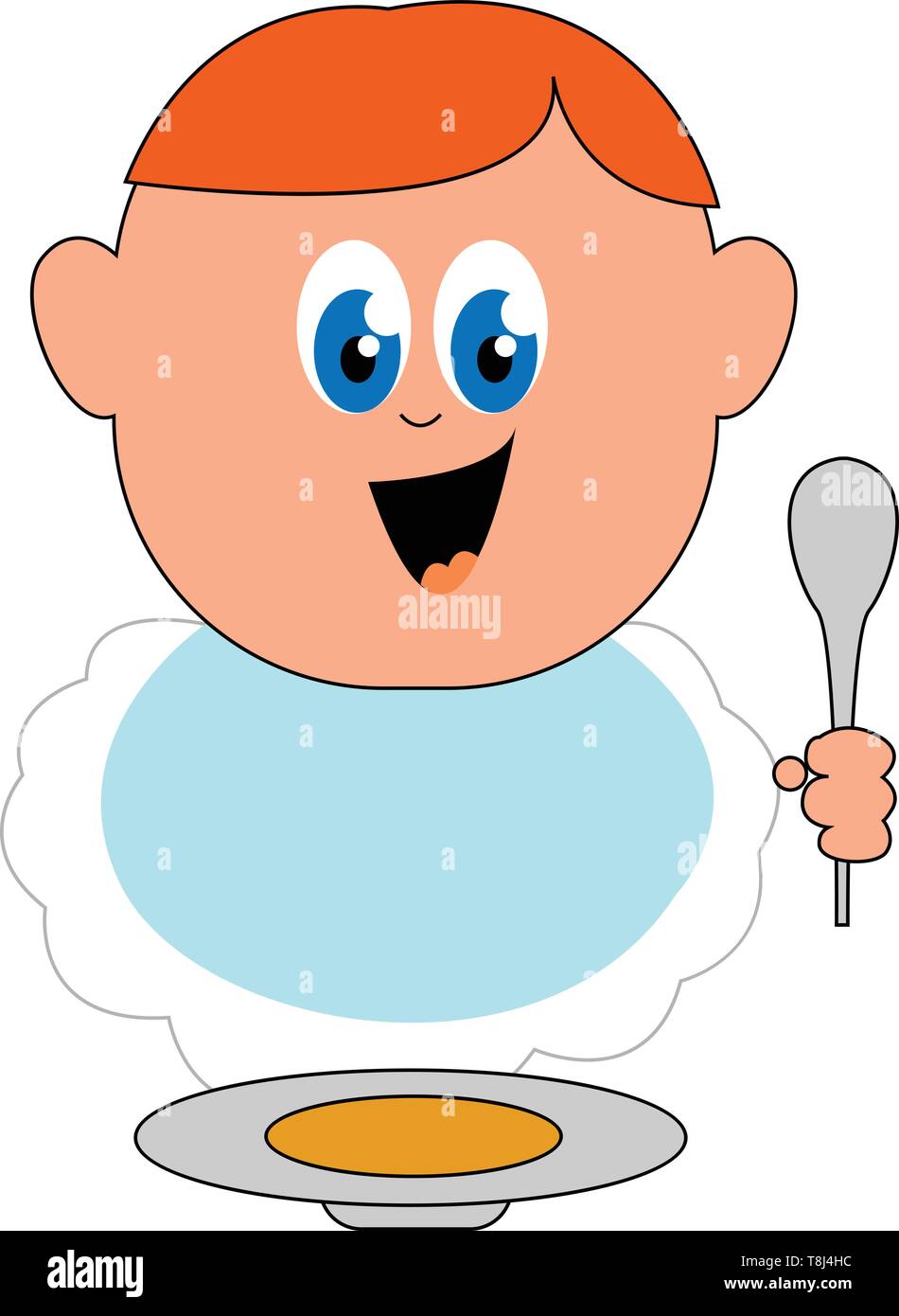 Un Petit Garcon Mignon Bebe De Manger Un Bol Dans Une Cuillere Scenario Dessin En Couleur Ou D Illustration Image Vectorielle Stock Alamy