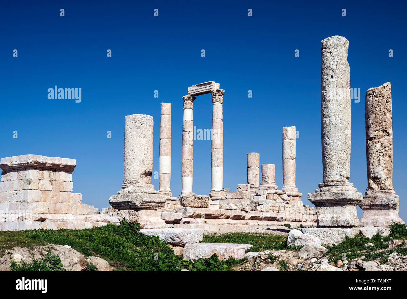 Ruines du temple, La Citadelle d'Amman, Amman, Jordanie Banque D'Images