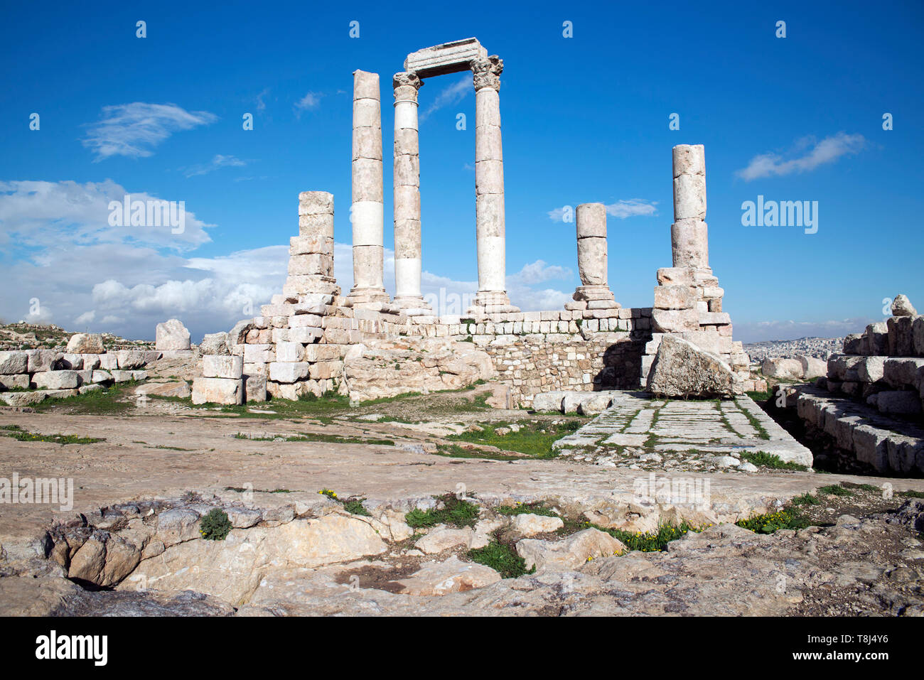 Ruines du temple, La Citadelle d'Amman, Amman, Jordanie Banque D'Images
