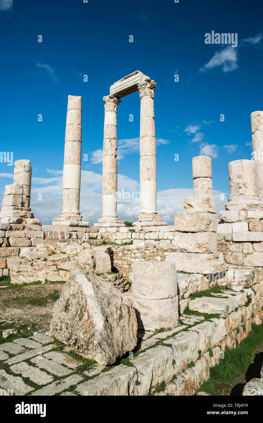 Ruines du temple, La Citadelle d'Amman, Amman, Jordanie Banque D'Images