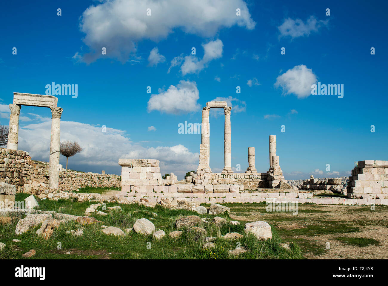 Ruines du temple, La Citadelle d'Amman, Amman, Jordanie Banque D'Images