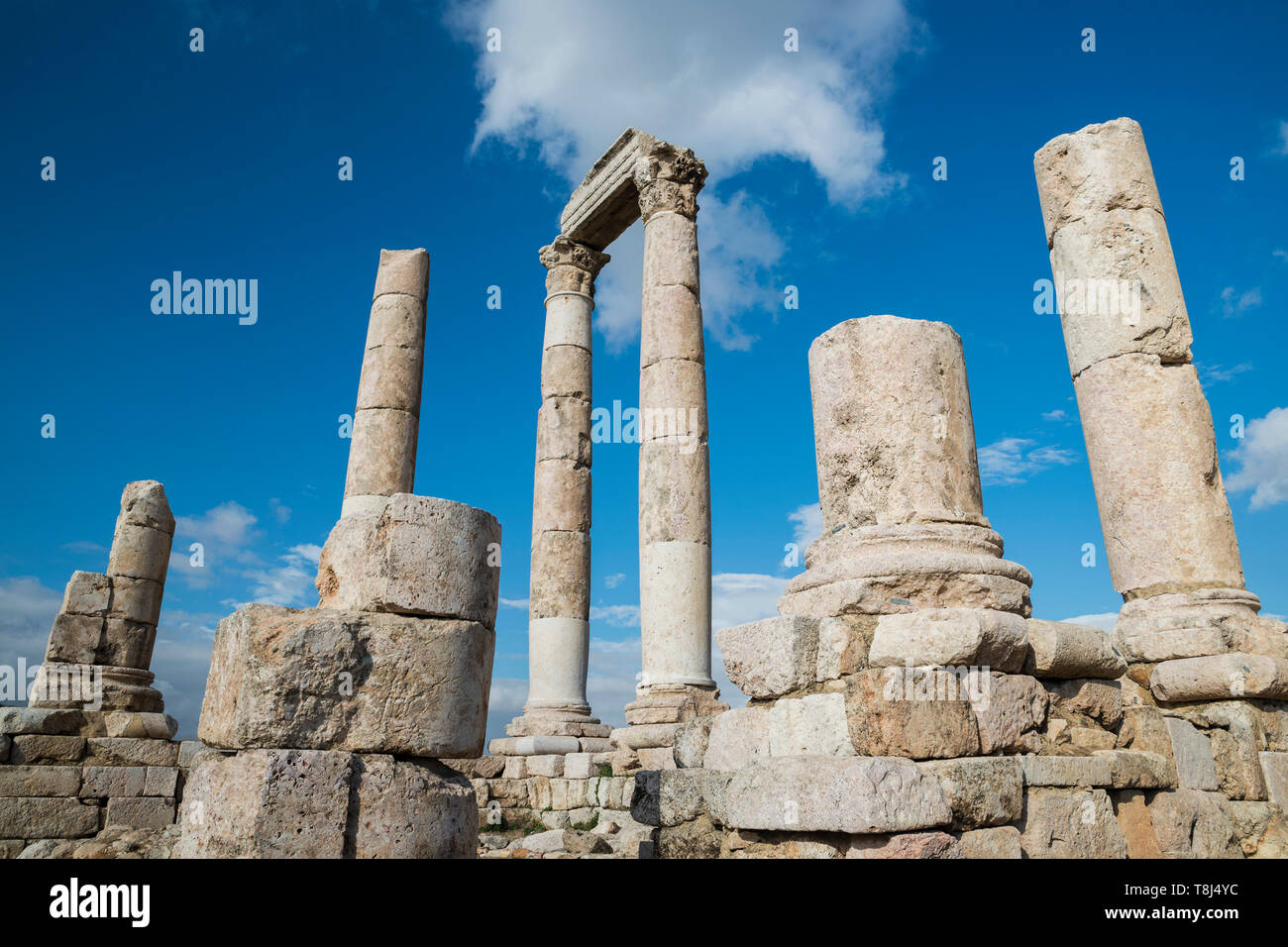 Ruines du temple, La Citadelle d'Amman, Amman, Jordanie Banque D'Images
