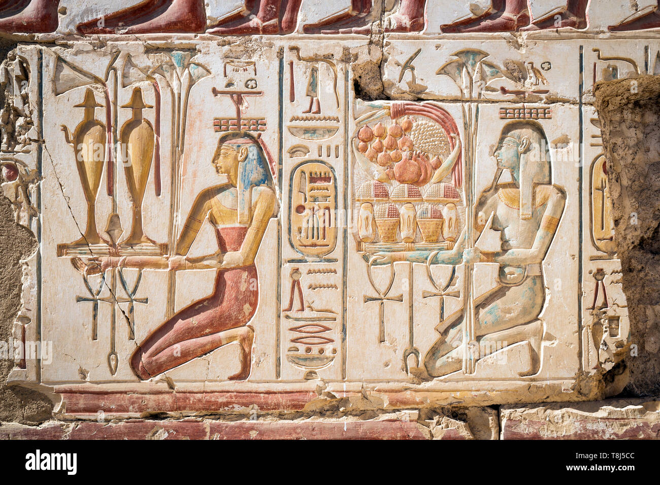 Close-up de hiéroglyphes, Temple de Ramsès II, Abydos, Egypte Banque D'Images