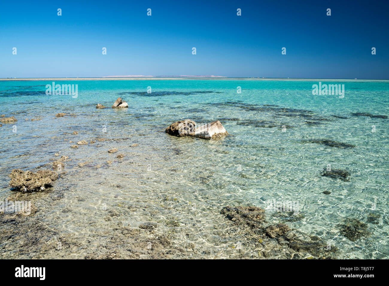 Plage vide, Hurghada, Egypte Banque D'Images