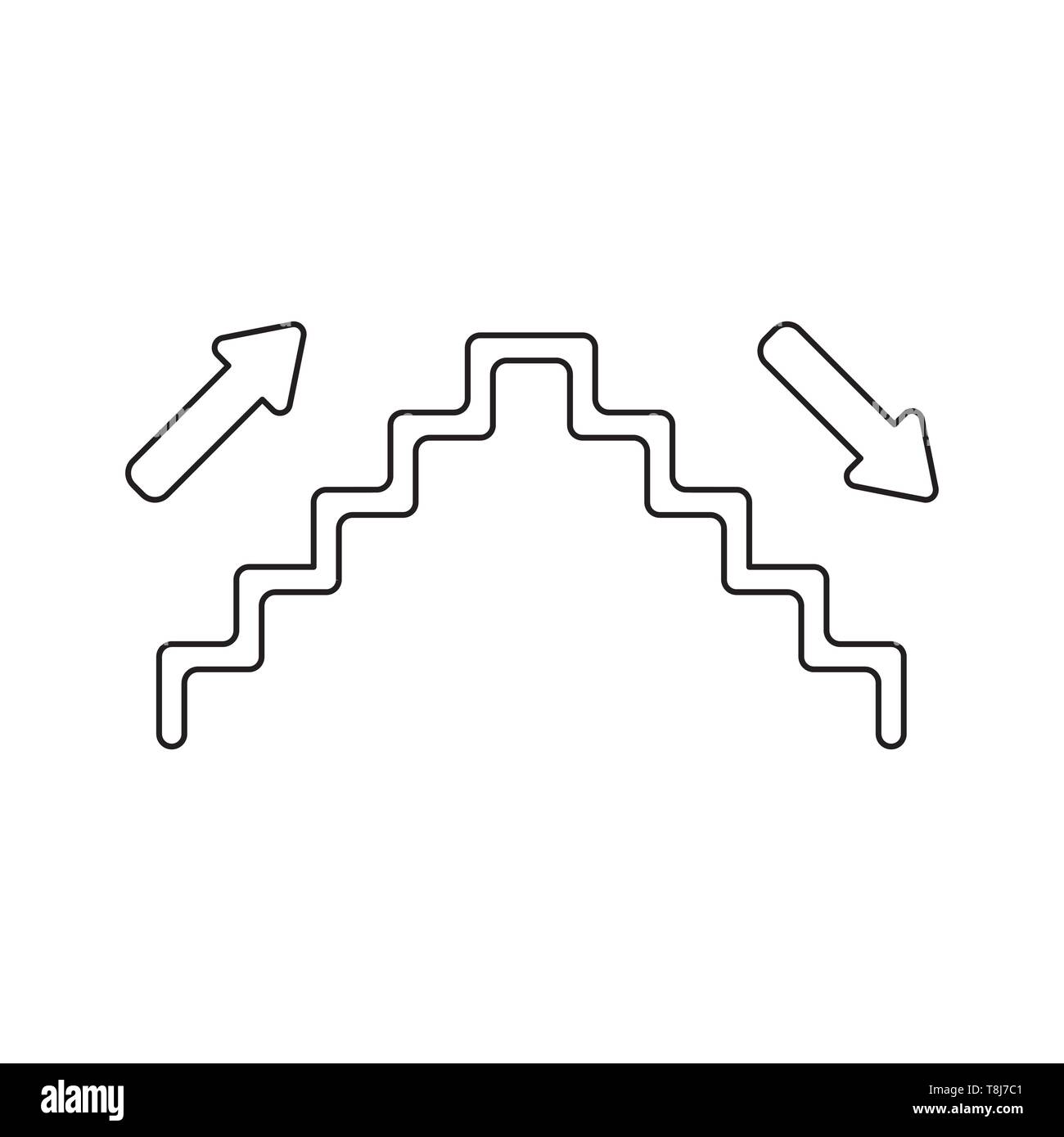 Icône vecteur concept d'escalier avec les flèches haut et bas. Contours noirs. Illustration de Vecteur