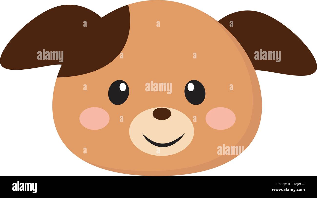 Un visage d'un chiot de couleur brune avec deux oreilles pliée vers le bas, et d'yeux jusqu'a un sourire sur son visage fermé situé isolé sur fond blanc, vect Illustration de Vecteur