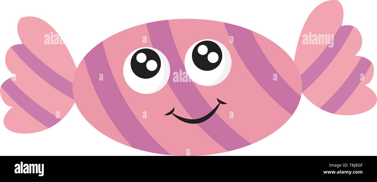 D'un Emoji candy enveloppé de papier de couleur pourpre a un mignon petit visage avec les yeux en haut à gauche est souriant, Scénario, dessin en couleur ou d'illustration. Illustration de Vecteur