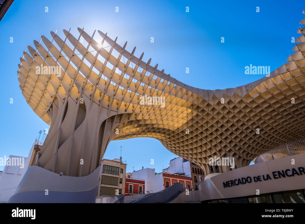 Séville, Espagne 8 Mai 2019 : Détails du Metropol Parasol, Setas de Sevilla , la plus grande structure en bois dans le monde, , situé à Plaza de la F Banque D'Images