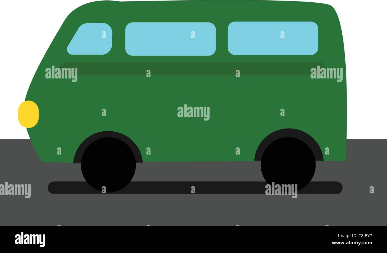Une voiture de couleur verte debout sur la route., Scénario, dessin en couleur ou d'illustration. Illustration de Vecteur