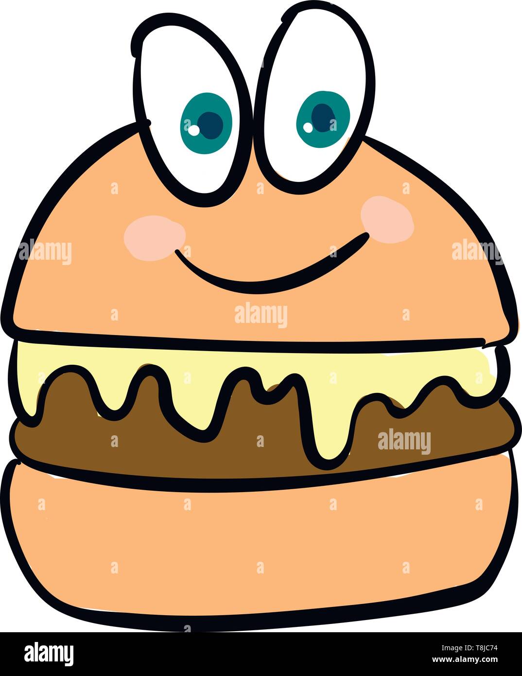 Un dessin en couleur d'un hamburger avec de grands yeux, Scénario, dessin en couleur ou d'illustration. Illustration de Vecteur