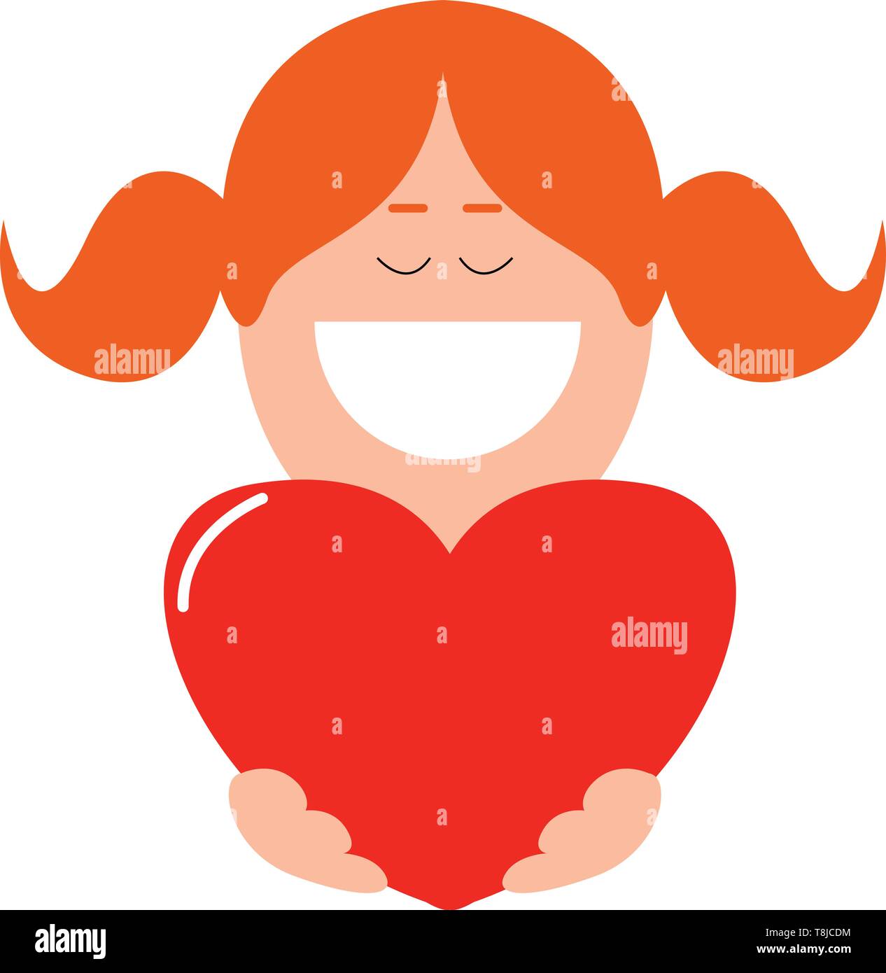 Une jeune fille tenant un ballon en forme de coeur., Scénario, dessin en couleur ou d'illustration. Illustration de Vecteur