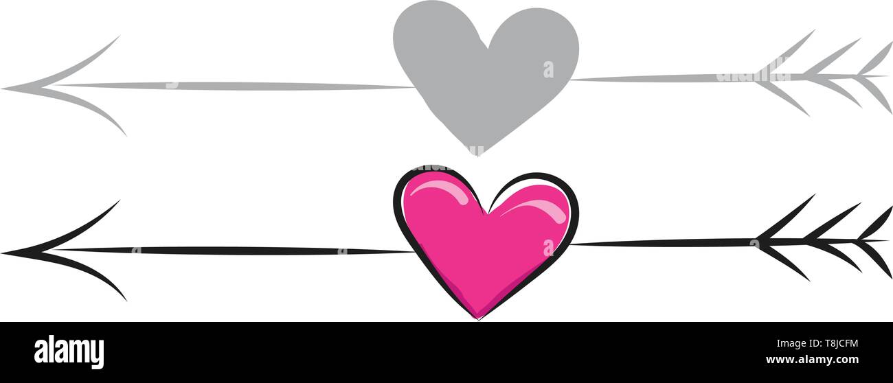 Un dessin coloré de couleur rose en coeur avec flèche., Scénario, dessin en couleur ou d'illustration. Illustration de Vecteur