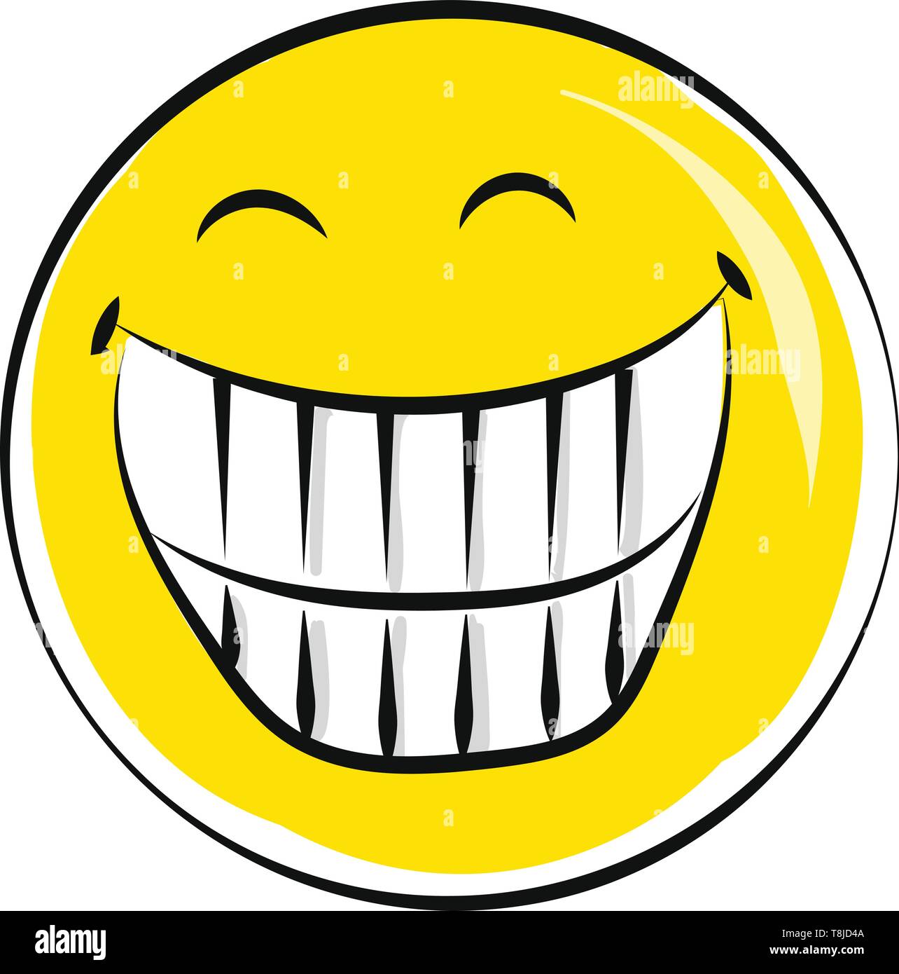 Un grand rire jaune smiley exposer ses dents, Scénario, dessin en couleur ou d'illustration. Illustration de Vecteur