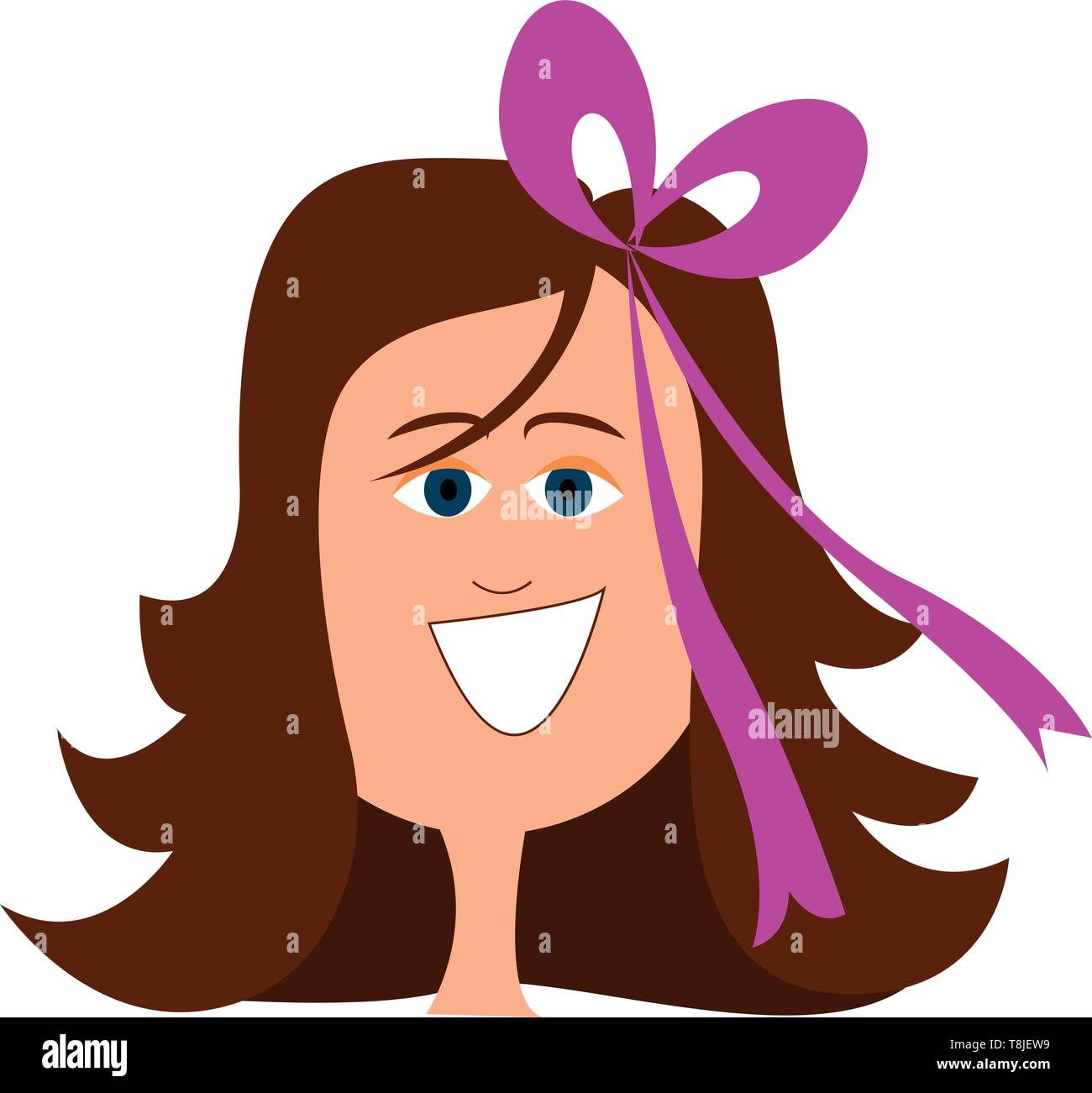 Une fille avec un grand sourire, de beaux yeux portant une longue, jolie, jolie noeud rose sur la tête, le scénario, dessin en couleur ou d'illustration. Illustration de Vecteur