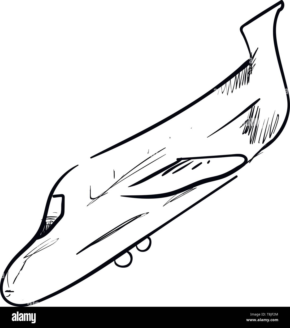 Croquis d'un avion, avec des ailes, noir et blanc, Scénario, dessin en couleur ou d'illustration. Illustration de Vecteur