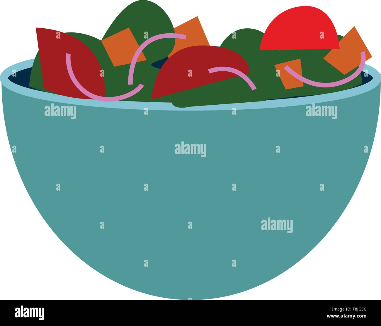 Couleur bleu un bol rempli avec de la salade, Scénario, dessin en couleur ou d'illustration. Illustration de Vecteur