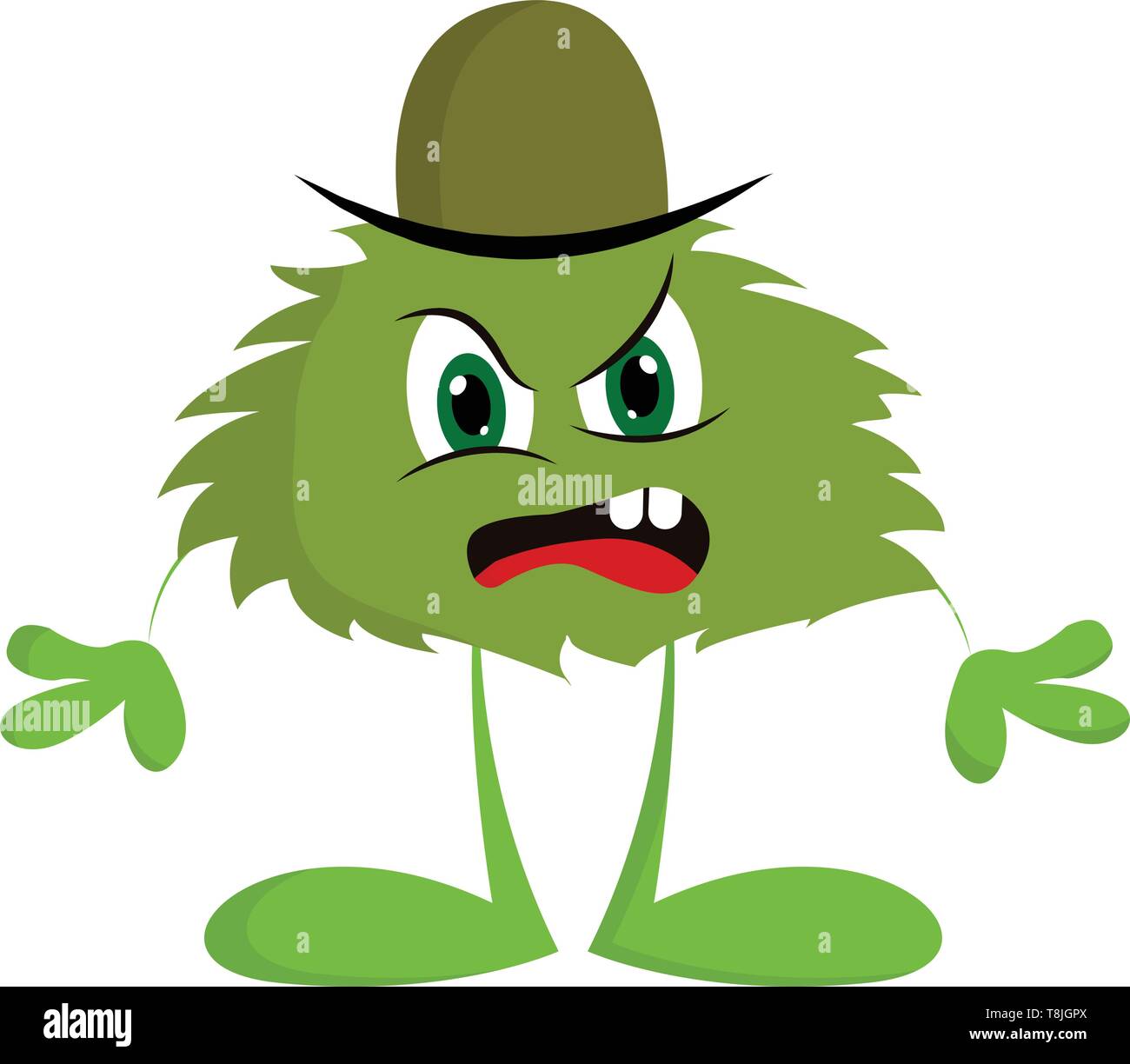 Une couleur verte en colère monstre avec chapeau vert, l'air dégoûté,  bouche ouverte, langue rouge, avec deux dents, Scénario, dessin en couleur  ou d'illustration Image Vectorielle Stock - Alamy