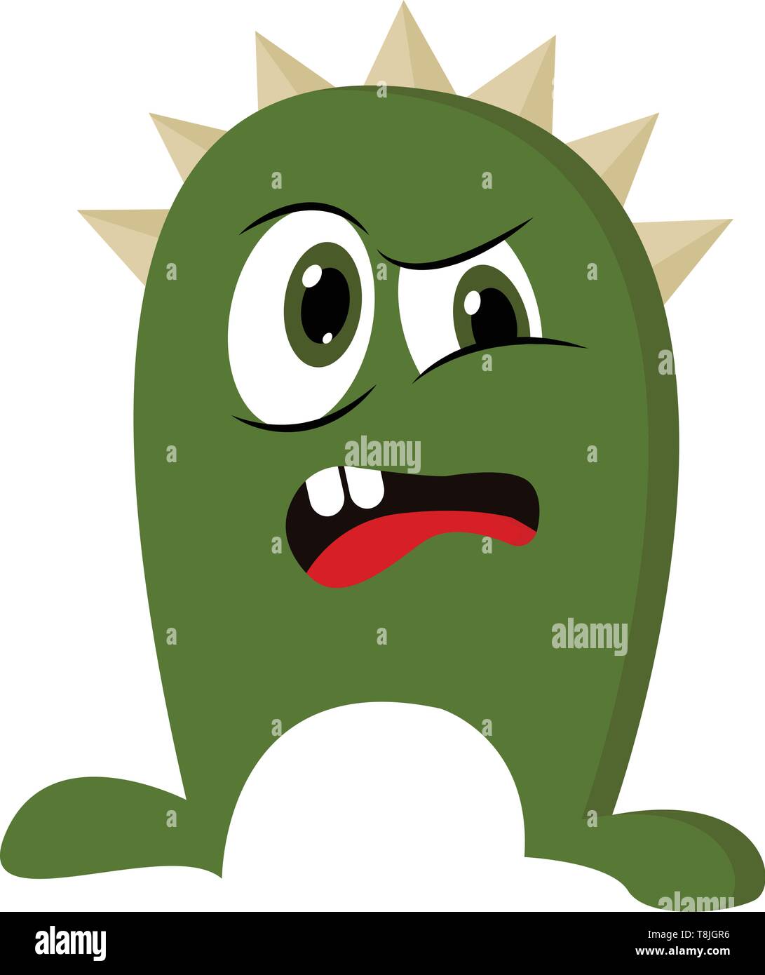 Un Monstre En Colere Verte Avec Des Yeux Verts La Bouche Ouverte Langue Rouge Deux Dents Avec La Couronne Vecteur Dessin En Couleur Ou D Illustration Image Vectorielle Stock Alamy