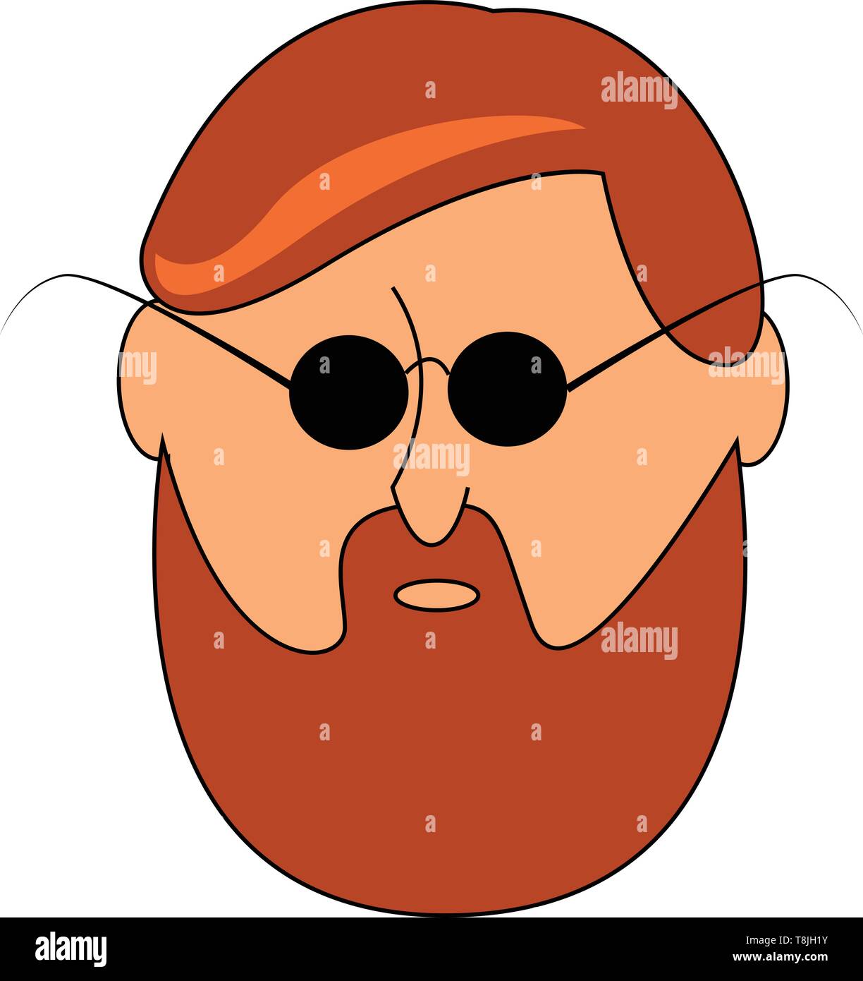 Un barbu avec des lunettes de soleil, avec moustache, avec les cheveux bruns, l'expression du visage en colère, Scénario, dessin en couleur ou d'illustration. Illustration de Vecteur