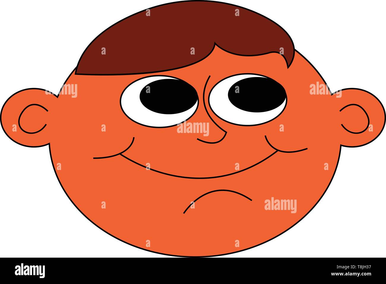 Un chef qui a de grands yeux, visage souriant, avec deux oreilles, heureux, avec les cheveux bruns, Scénario, dessin en couleur ou d'illustration. Illustration de Vecteur