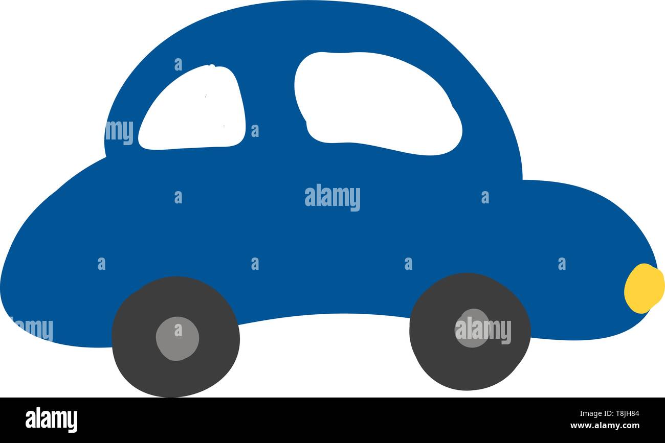 Une voiture de couleur bleu, avec deux petites roues, avec la lumière jaune, Scénario, dessin en couleur ou d'illustration. Illustration de Vecteur