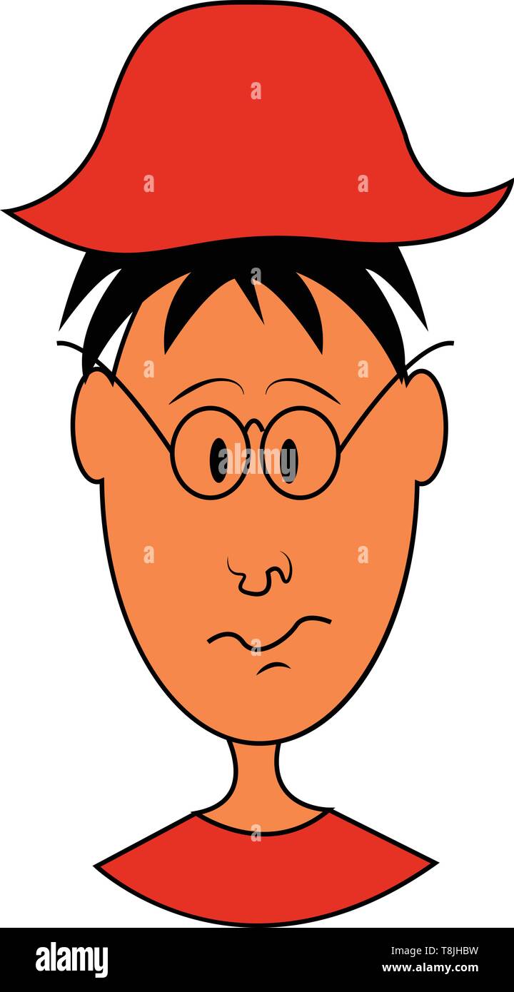 Un enfant nerveux dans un chandail rouge avec un chapeau rouge, Scénario, dessin en couleur ou d'illustration. Illustration de Vecteur