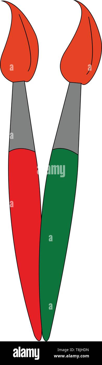 Deux pinceaux un rouge et un vert, Scénario, dessin en couleur ou d'illustration. Illustration de Vecteur