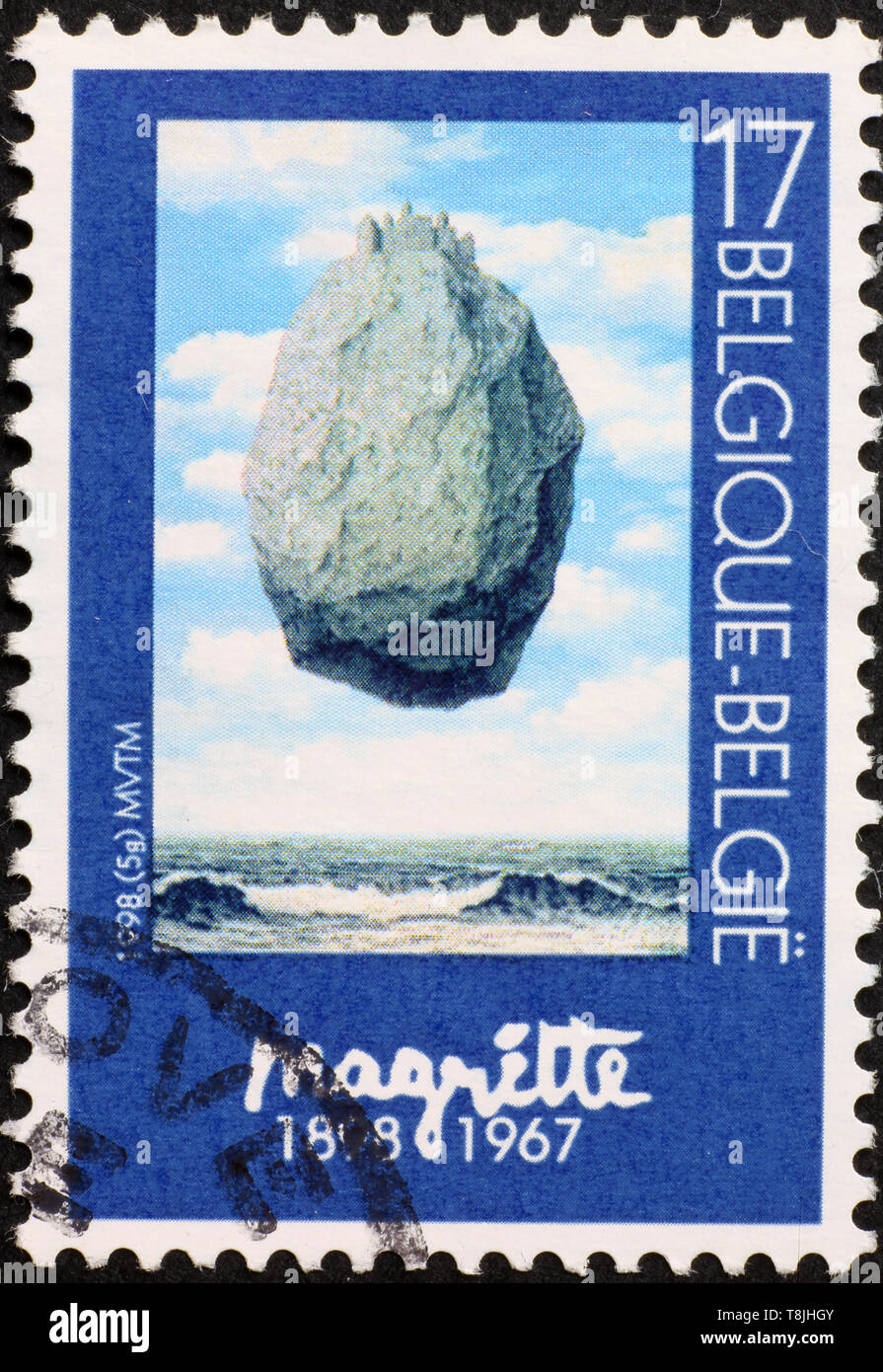 Chef-d'œuvre de Magritte sur timbres-poste de Belgique Banque D'Images