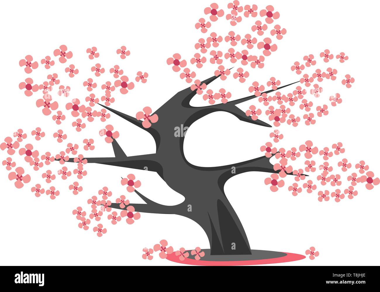 Un Black cherry blossom tree avec beaucoup de fleurs, Scénario, dessin en couleur ou d'illustration. Illustration de Vecteur