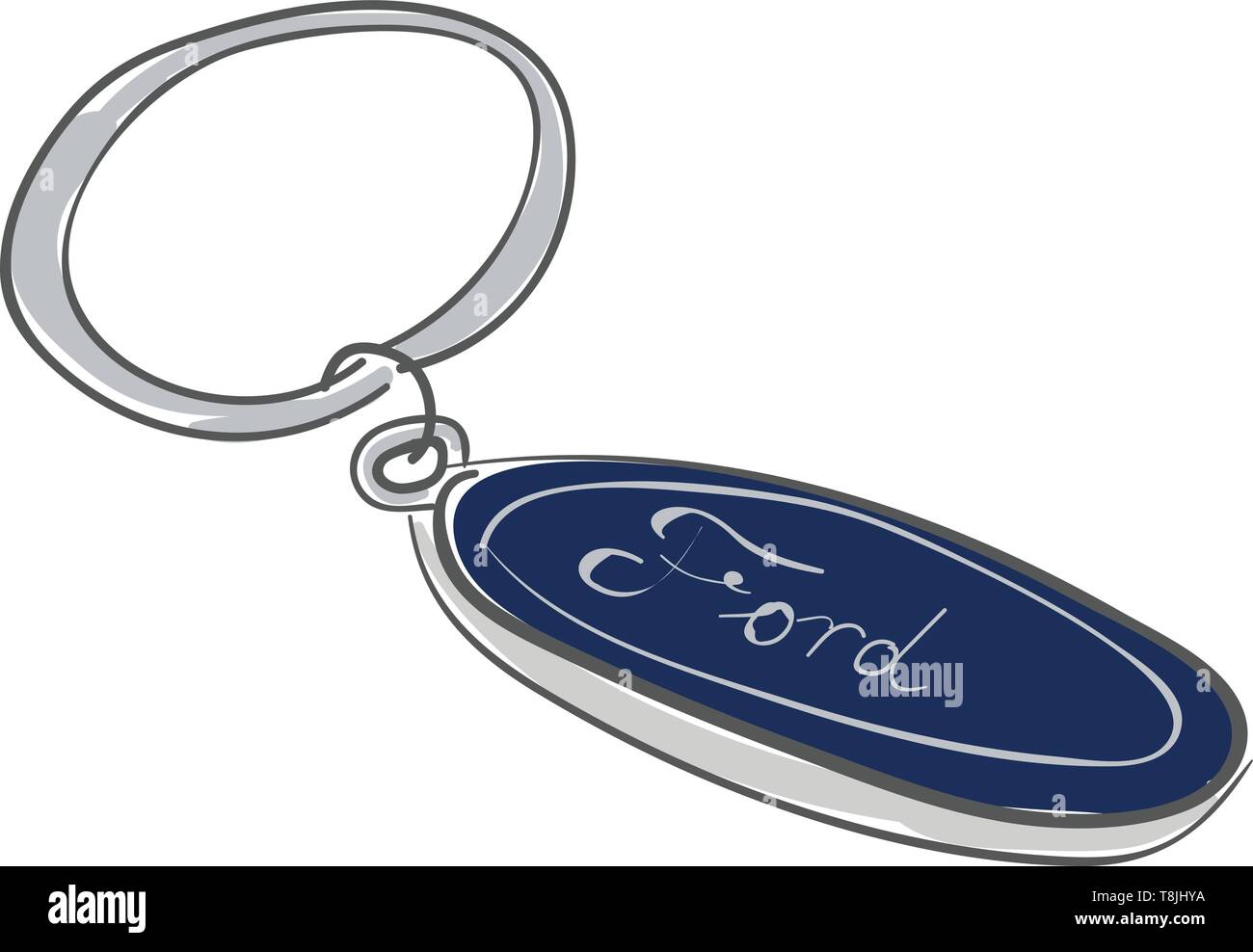 Une forme ovale bleu trousseau ford à un porte-clés, Scénario, dessin en couleur ou d'illustration. Illustration de Vecteur