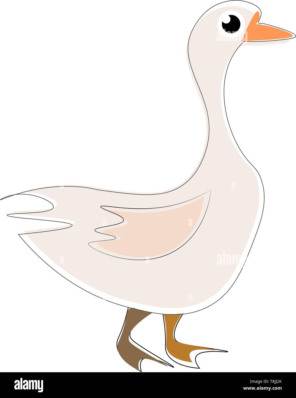 Grande oie blanche, avec peu de rose, les yeux ronds et bec jaune., Scénario, dessin en couleur ou d'illustration. Illustration de Vecteur