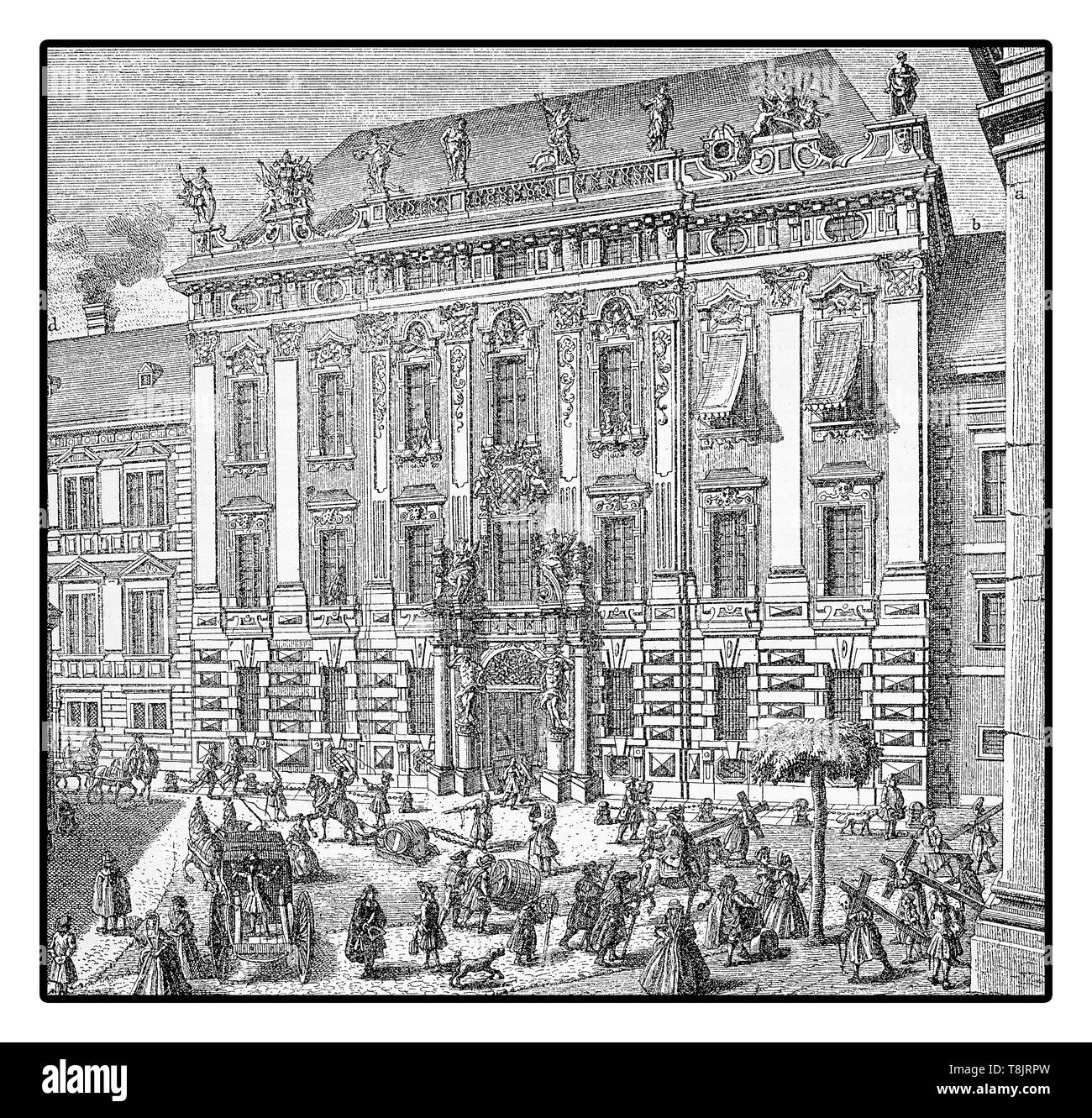 Scène de rue à Vienne 1733 Daunschen : façade du palais à la place Freyung Banque D'Images