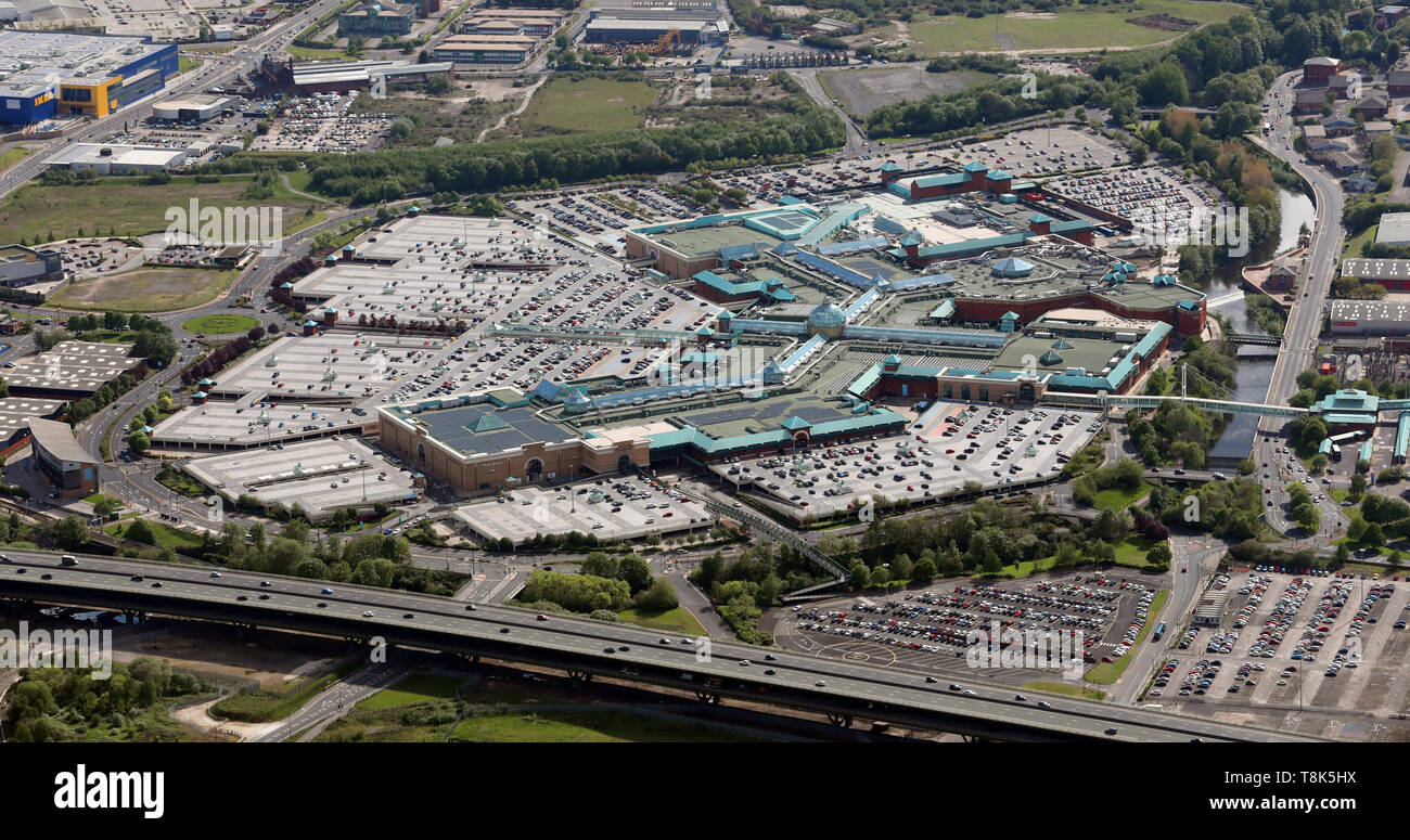 Vue aérienne du centre commercial de Meadowhall, Sheffield, Royaume-Uni Banque D'Images