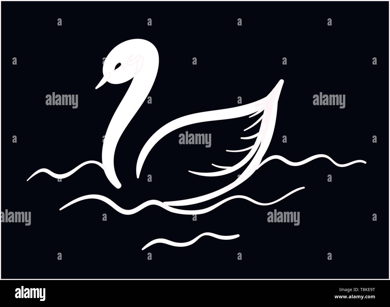 Silhouette of a fluffy swan piscine sur la mer situé sur fond noir isolé vu de côté, Scénario, dessin en couleur ou d'illustration. Illustration de Vecteur
