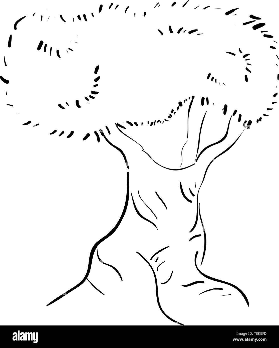 Silhouette d'un arbre avec un seul tronc atteint une hauteur considérable porte branches latérales avec des feuilles à quelque distance du sol, vecteur, c Illustration de Vecteur