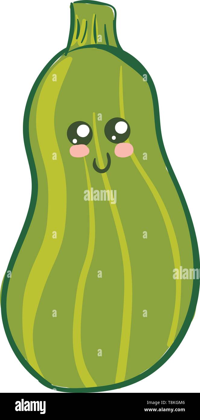 Il est petit en forme de concombre avec la peau des légumes vert foncé., Scénario, dessin en couleur ou d'illustration. Illustration de Vecteur