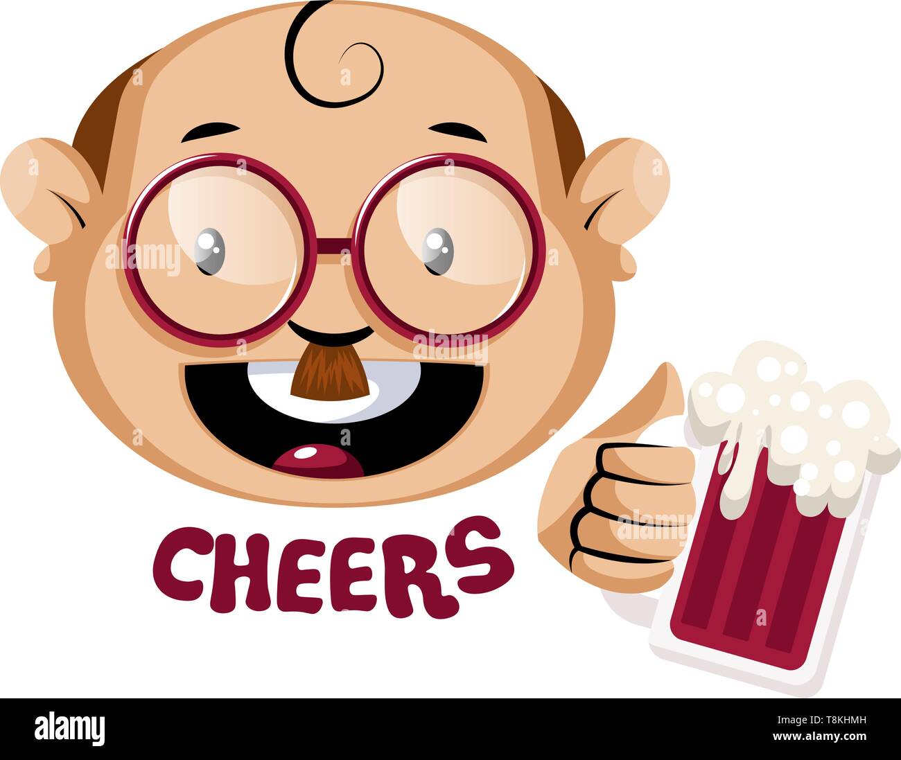 Les droits de l'emoji nerdy tenant un verre de bière, illustration, vecteur sur fond blanc. Illustration de Vecteur