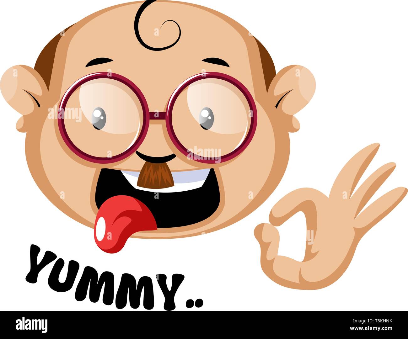 Les drôle avec un emoji yummy symbole et lettres, illustration, vecteur sur fond blanc. Illustration de Vecteur