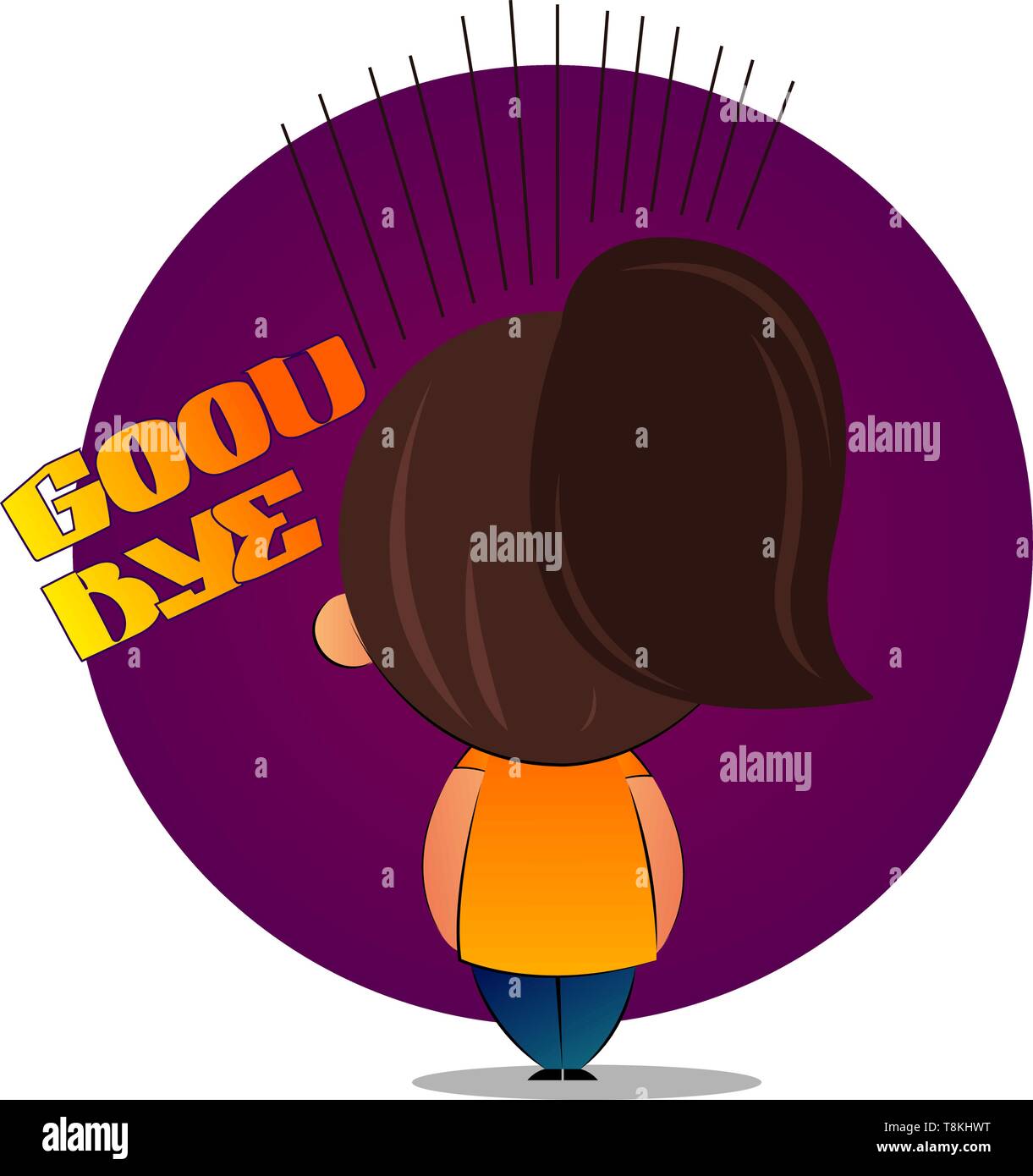 Girl brown queue dit adieu, illustration, vecteur sur fond blanc. Illustration de Vecteur