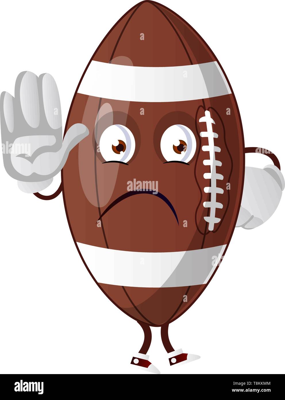 Ballon de rugby est montrant arrêter avec la main, illustration, vecteur sur fond blanc. Illustration de Vecteur