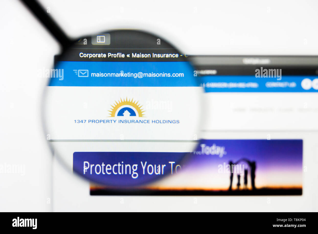 Richmond, Virginie, USA - 8 mai 2019 : rédaction d'illustration de l'assurance des biens 1347 Holdings Inc Page d'accueil du site. Portefeuille d'assurances de biens 1347 Banque D'Images