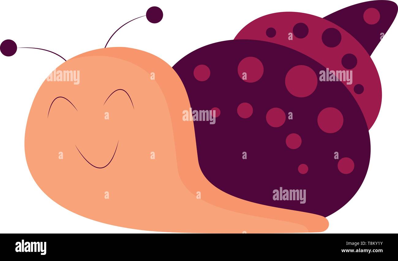 Un escargot de couleur brune avec deux antennes, deux yeux, et d'un shell de couleur violet et rose, Scénario, dessin en couleur ou d'illustration. Illustration de Vecteur