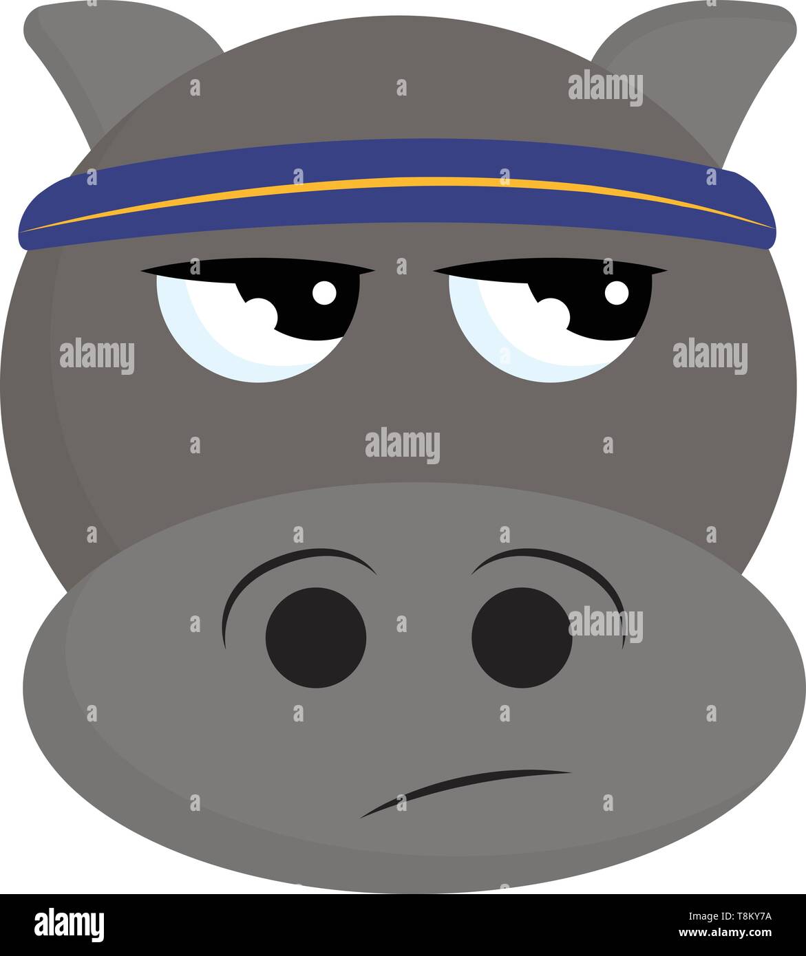 Hippopotamus face avec deux grands yeux, deux narines, et deux petites oreilles, Scénario, dessin en couleur ou d'illustration. Illustration de Vecteur