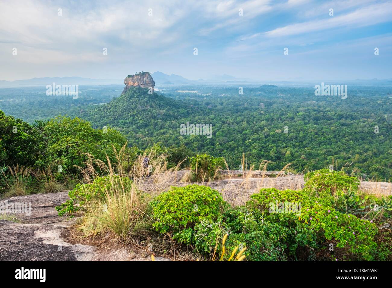 Sri Lanka, province, Sigiriya, vue de Pidurangala rock sur le rocher du Lion, site archéologique de l'ancienne capitale royale du Sri Lanka, Site du patrimoine mondial de l'UNESCO Banque D'Images