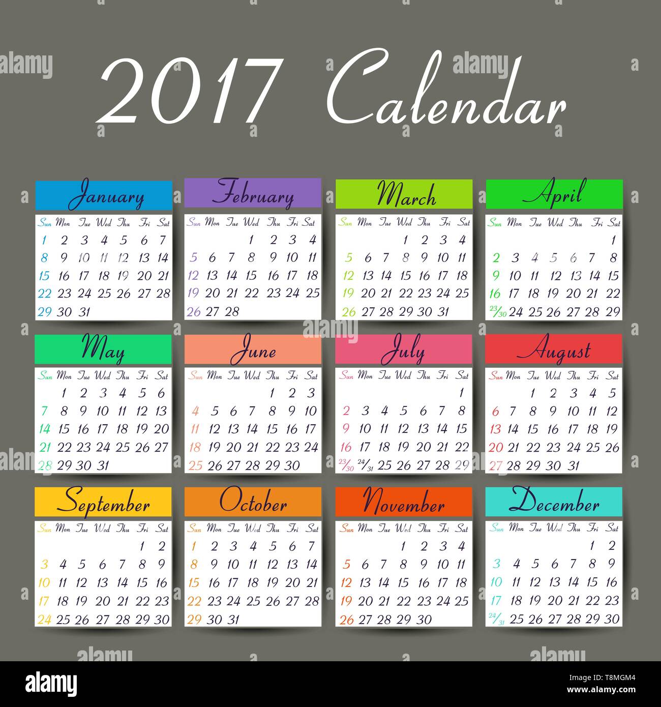 Calendrier 2017. Vector modèle agenda prêt à imprimer Image Vectorielle  Stock - Alamy