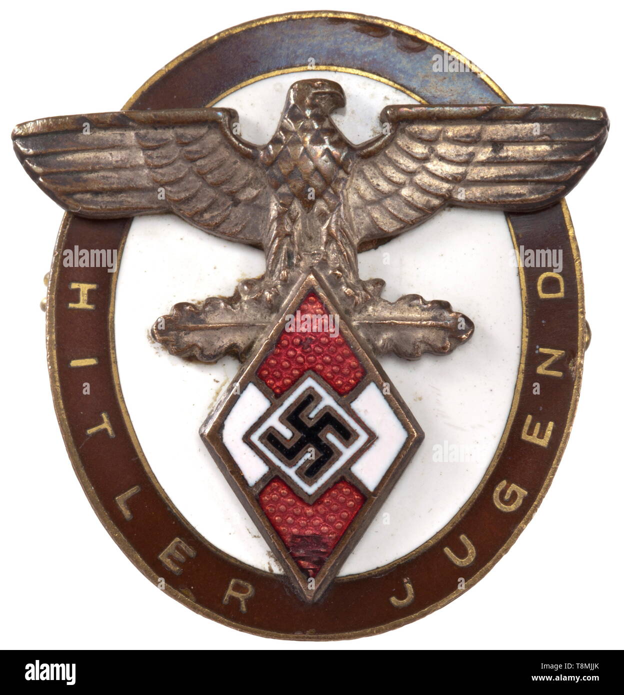 Une décoration du haut commandement de la jeunesse d'Hitler pour distinguer les étrangers non-ferreux émaillé avec rivet-apposée HJ-aigle, inverser l'axe latéral pièce jointe. Complet avec les rares cas de la présentation du prix brun historique., historique, prix, prix, Reich allemand, Troisième Reich, l'époque nazie, le National-socialisme, objet, objets, images fixes, médaille, décoration, Médailles, décorations, clipping, cut out, cut-out, cut-outs, l'honneur, l'honneur, national-socialiste, Nazi, période nazie, 20e siècle, Editorial-Use-seulement Banque D'Images